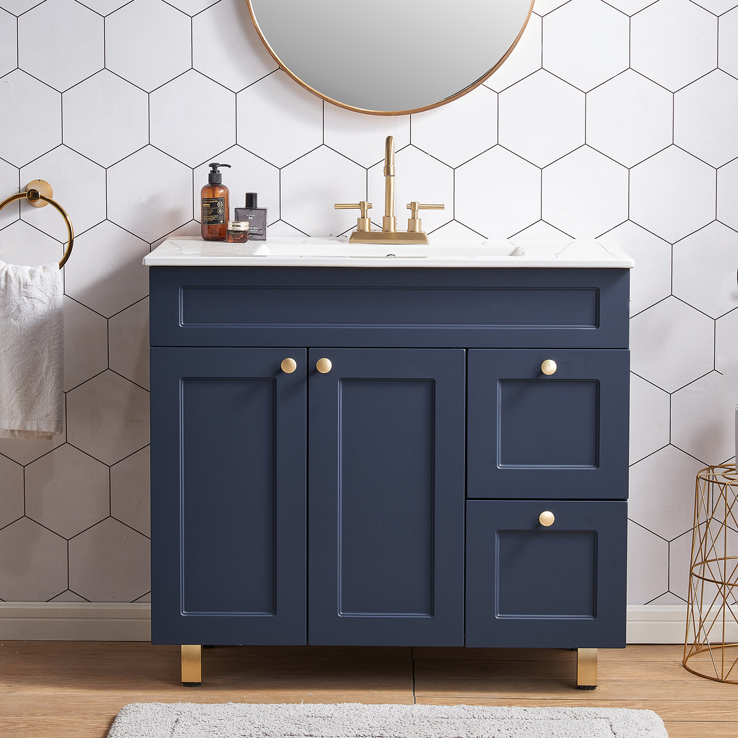 Ebern Designs Latay 36" Modern Blue Free-standing Single Bathroom ...